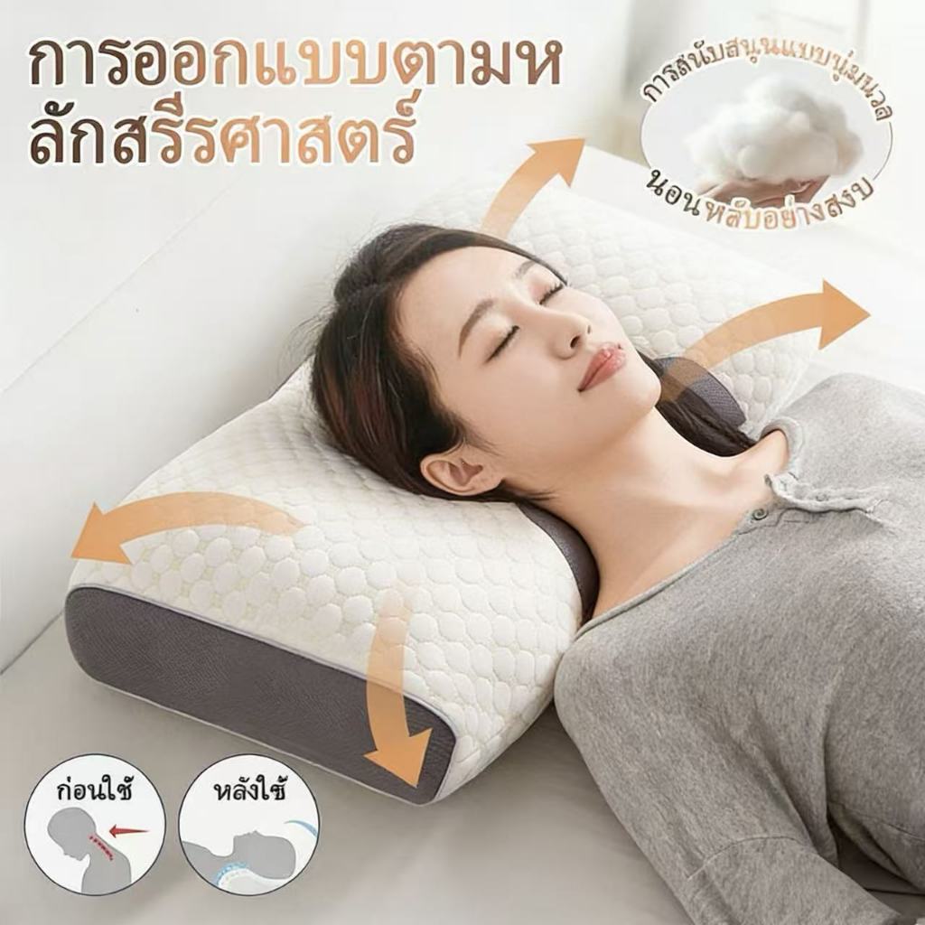 หมอนรองคอ หมอนนอน ช่วยลดการกรน ออกแบบตามหลักสรีรศาสตร์เพื่อรองรับคอและส่งเสริมการนอนหลับ