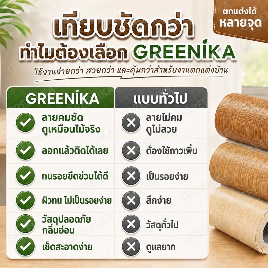 GREENIKA สติ๊กเกอร์บัวพื้นลายไม้ กันน้ำ ขอบบัวติดผนัง thumbnail 5