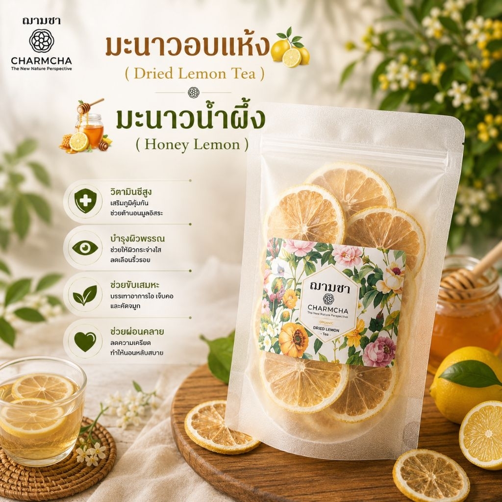 มะนาวอบแห้งและมะนาวน้ำผึ้ง (Dried Lemon & Tea Honey Lemon) มะนาวสไลด์ เลม่อน ผสมชาดอกไม้ เป็นหวัดเพิ่มวิตามิมซี ฌามชา