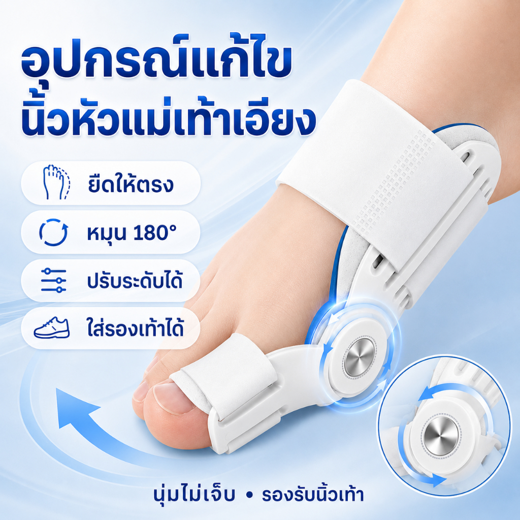 【แนะนำโดยผู้เชี่ยวชาญ】อุปกรณ์พยุงนิ้วเท้า hallux valgus ยืดตรง ปรับได้ หมุน 180° ใส่รองเท้าได้