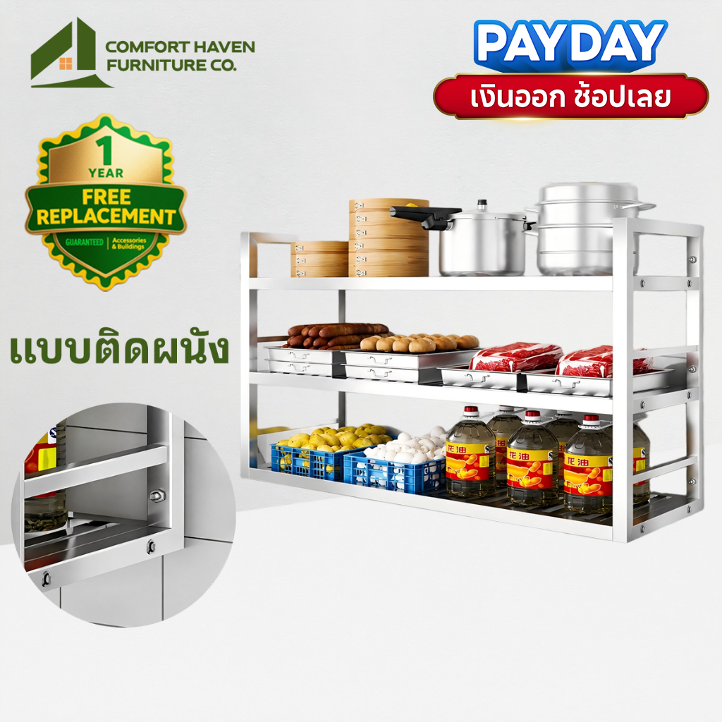 Comfort Haven Furniture Co ชั้นวางของติดผนัง ชั้นวางของในครัว แข็งแรง ประหยัดพื้นที่ วางหม้อ