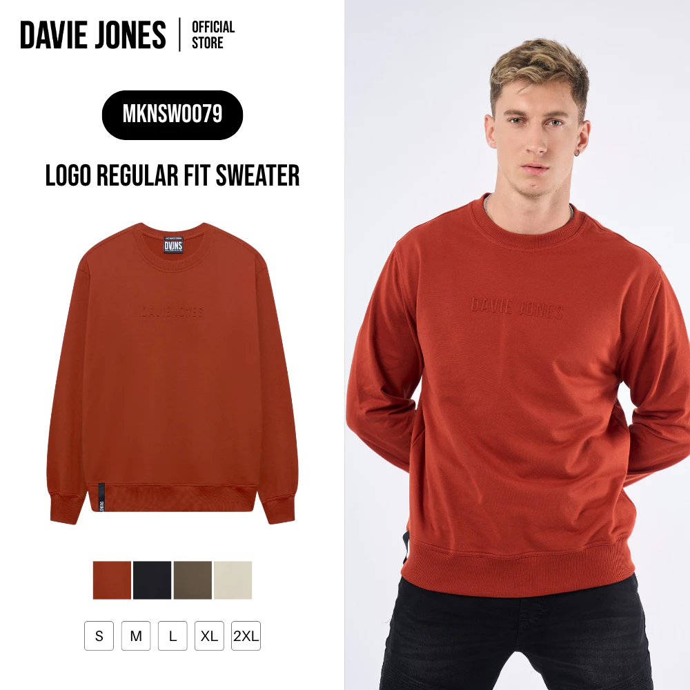 DAVIE JONES [BE FEARLESS] เสื้อสเวตเตอร์ผู้ชาย Logo Regular Fit Sweater สีส้ม ดำ เขียว ครีม SW0079