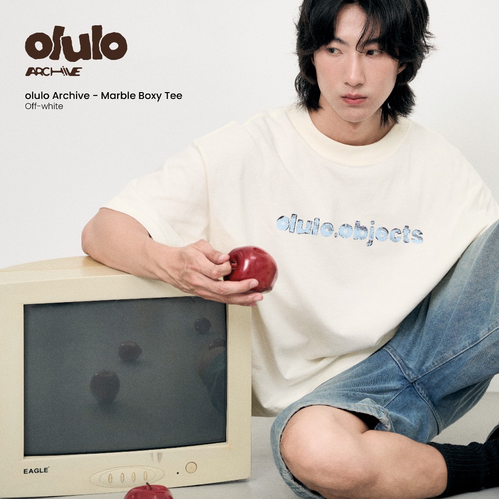 olulo Archive - Marble Boxy Tee เสื้อ Boxy Teeสีดำ และ สีOff-White