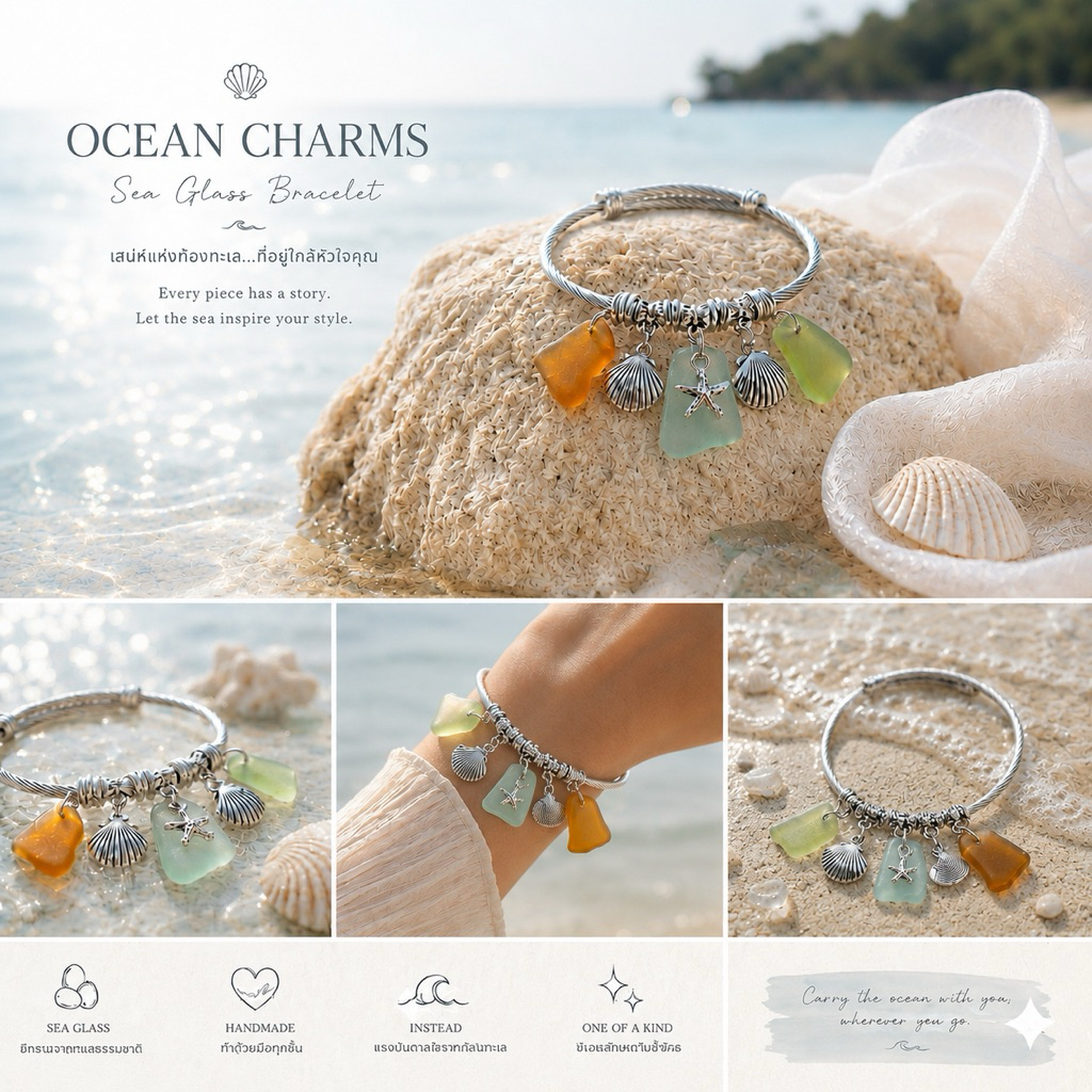 sea glassกำไรข้อมือ,สร้อยข้อมือseaglss hand madeจากเกาะล้าน แบบกลม