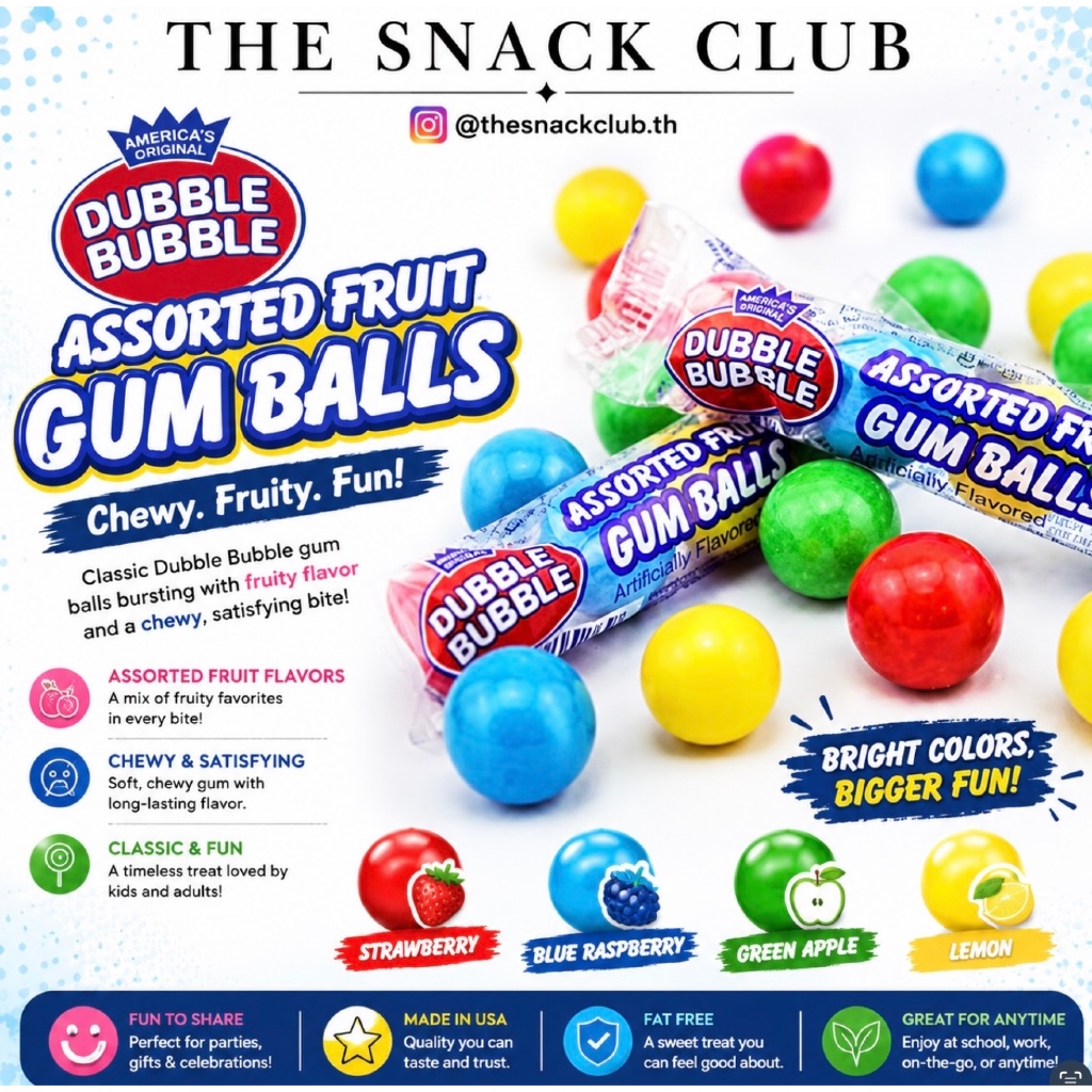 Dubble Bubble Assorted Fruit Gumball & Cry Baby Sour Gumball ขนม usa