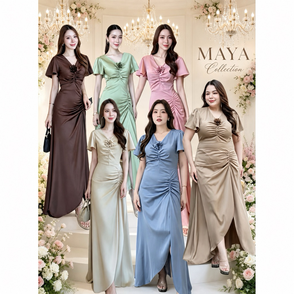 ชุดออกงานสวยๆMAYA G138 ชุดเพื่อนเจ้าสาว  สีน้ำตาลไหม้มาใหม่ค่า ชุดเดรสออกงาน ไซส์ S-3XL สีชาเขียวมาใหม่