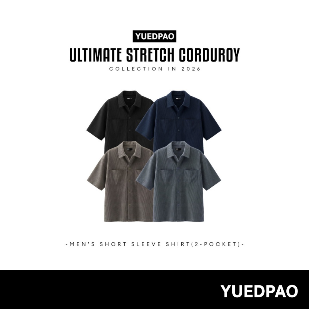 Yuedpao Ultimate Stretch Corduroy - Men's Short Sleeve Shirt (2-Pocket) เสื้อเชิ้ตลูกฟูก เสื้อเชิ้ตผู้ชายแขนสั้น (4 สี)