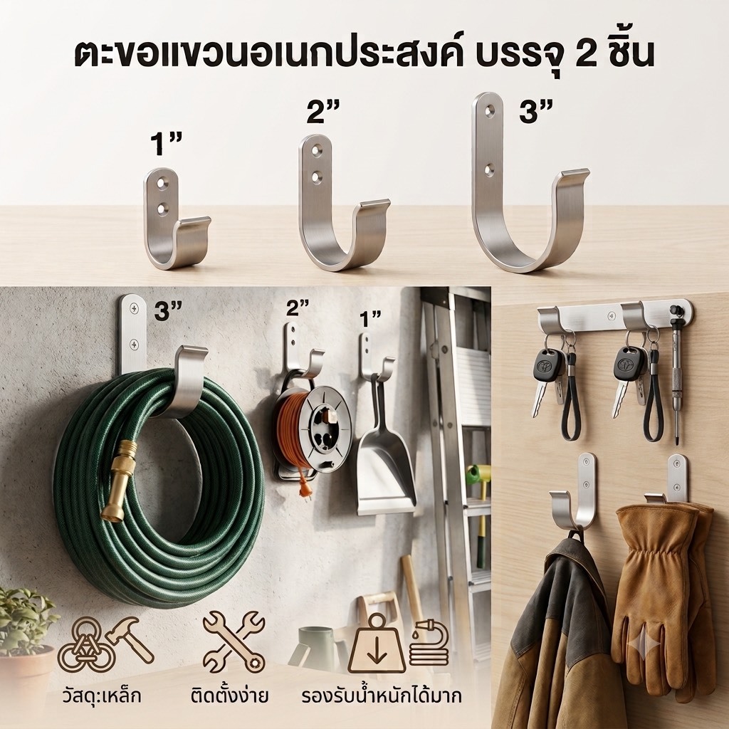 Hook 2ชิ้น /แพ็ค ตะขอ อเนกปรสงค์ ขอแขวน ขอแขวนสายยางรดน้ำ