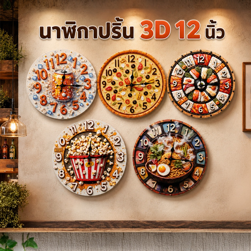 นาฬิกาแขวนผนัง สไตล์วินเทจ ขนาด12นิ้ว ลายชัดภาพคม บอกเวลาแม่นยำ สำหรับตกแต่งสวยงาม