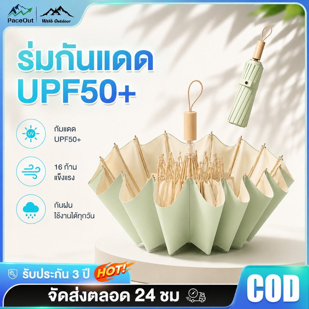 ร่มกันแดดอัตโนมัติ ร่มขนาดใหญ่ที่มีคานยาว พร้อมโครงสร้างเสริม (24 ชิ้น) ป้องกันฝน แสงแดด และรังสีอัลตราไวโอเลต
