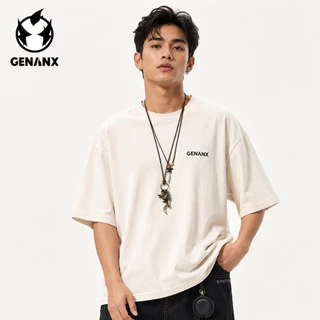 【GENANX】เสื้อยืดผู้ชาย ผ้าฝ้าย เสื้อยืด 100% ผ้าฝ้ายแท้ คอกลม สีทึบ ไม่มีรูปแบบ