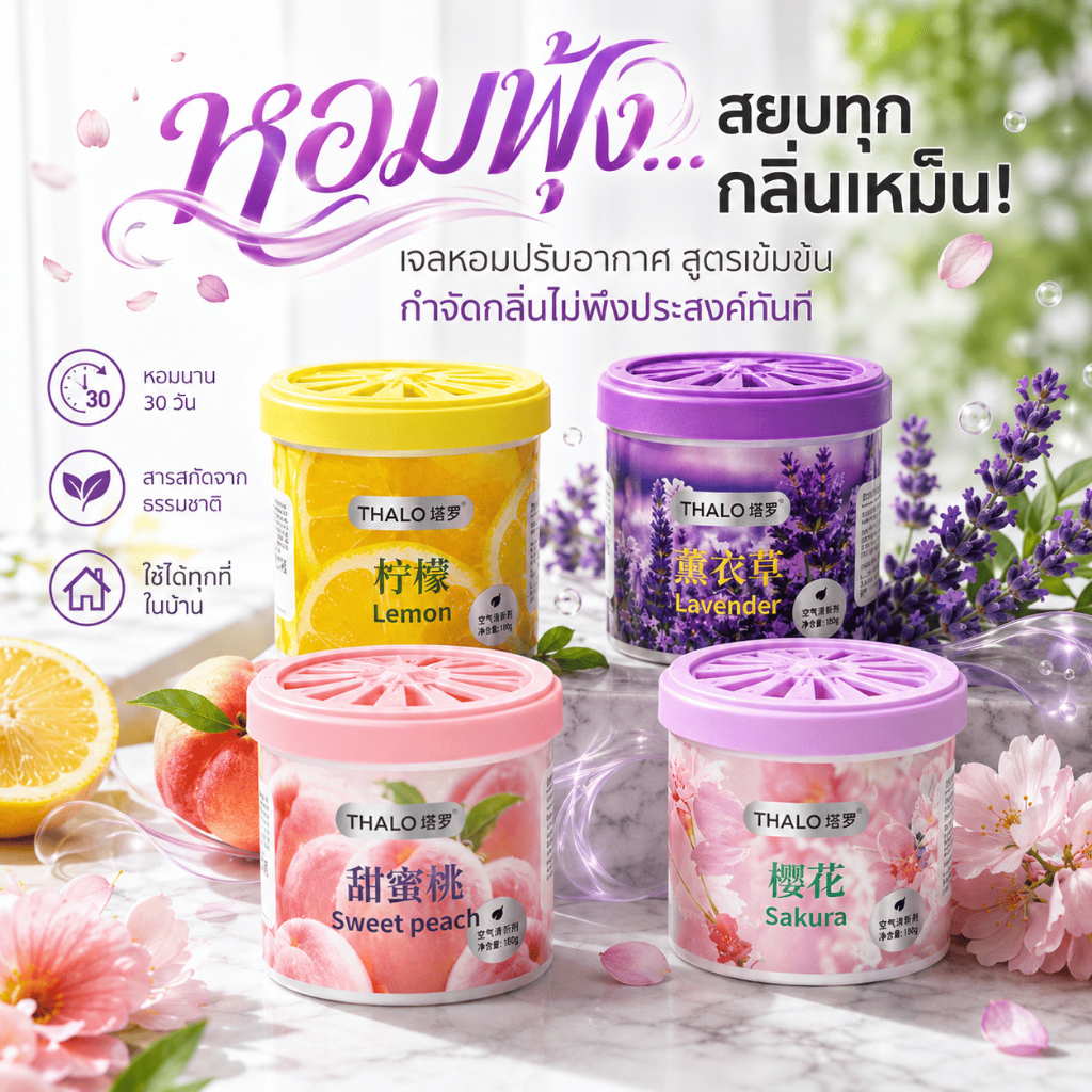 [พร้อมส่ง] เจลปรับอากาศ สูตรเข้มข้น หอมฟุ้ง สยบทุกกลิ่นเหม็น หอมนาน 30 วัน สารสกัดจากธรรมชาติ