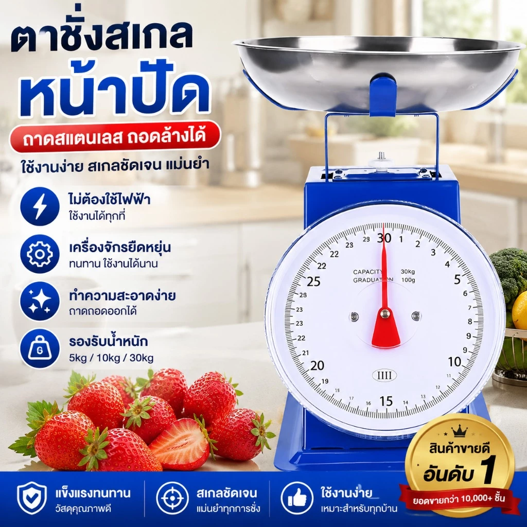 ตาชั่งสปริงเหล็ก 5/10/20 kg ตราชั่งกิโลแม่นยำสูง เครื่องชั่งอาหารคลาสสิค ไม่ใช้ถ่าน โครงโลหะหนา ถาดถอดล้างได้ สำหรับร้าน