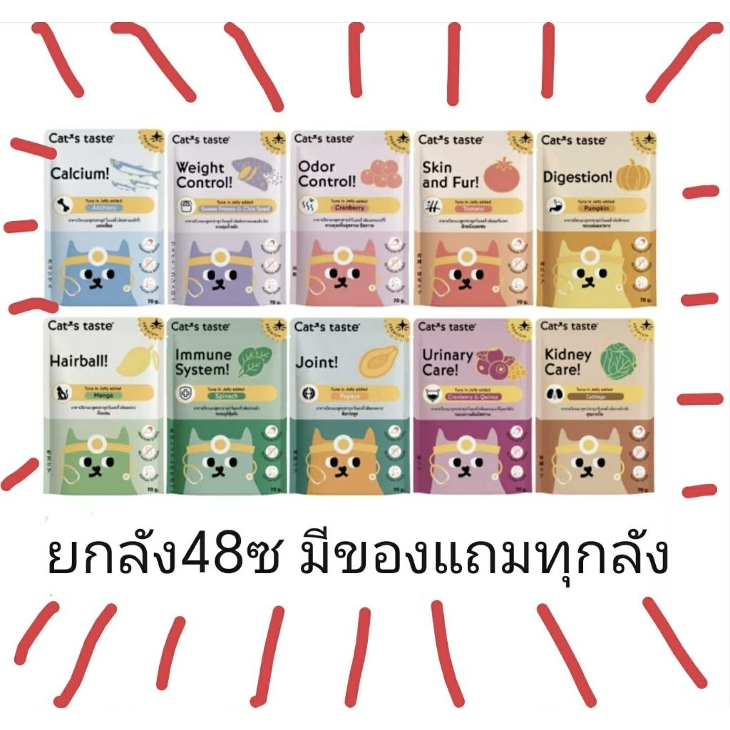 Cat's Taste ผลไม้​ ยกลัง​  ล็อตใหม่​ แคทเทส แบบเฮลตี้ บำรุงสุขภาพ เติมผลไม้ 70g 48ซอง