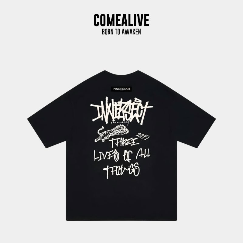 Come Alive เสื้อยืดแขนสั้นทรงหลวมลำลอง สไตล์วินเทจอเมริกัน ลายกราฟฟิตี้ลายมือเขียน พร้อมตัวอักษร แมตช์ง่ายได้หลากหลาย