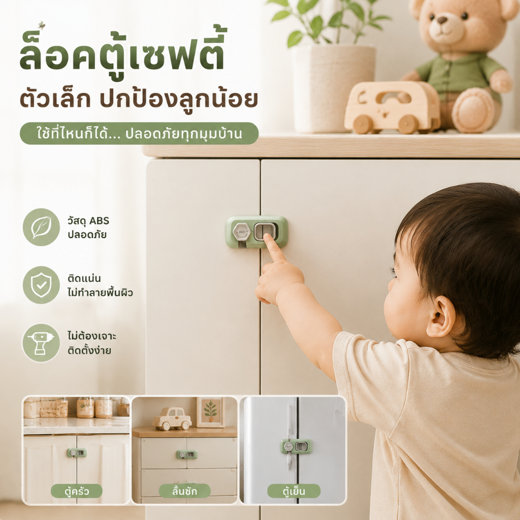 （COD）ตัวล็อคกันเด็ก ตู้เย็น ตู้เสื้อผ้า ลิ้นชัก Child Safety Lock มีกาวในตัว ไม่ต้องเจาะ หมุน360 ป้องกันเด็กเปิดเอง ง่าย