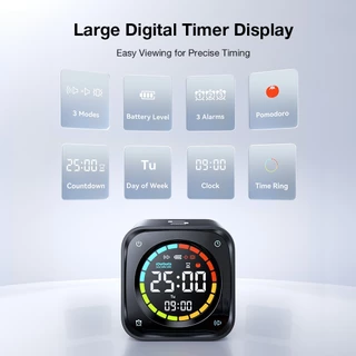 LLANO TK3 Pomodoro Timer Cube | 4-ใน-1: นับถอยหลัง, โพโดโร, สัญญาณเตือน, นาฬิกาจับเวลา | เวลาที่กําหนดเอง | จอแสดงผล นํา