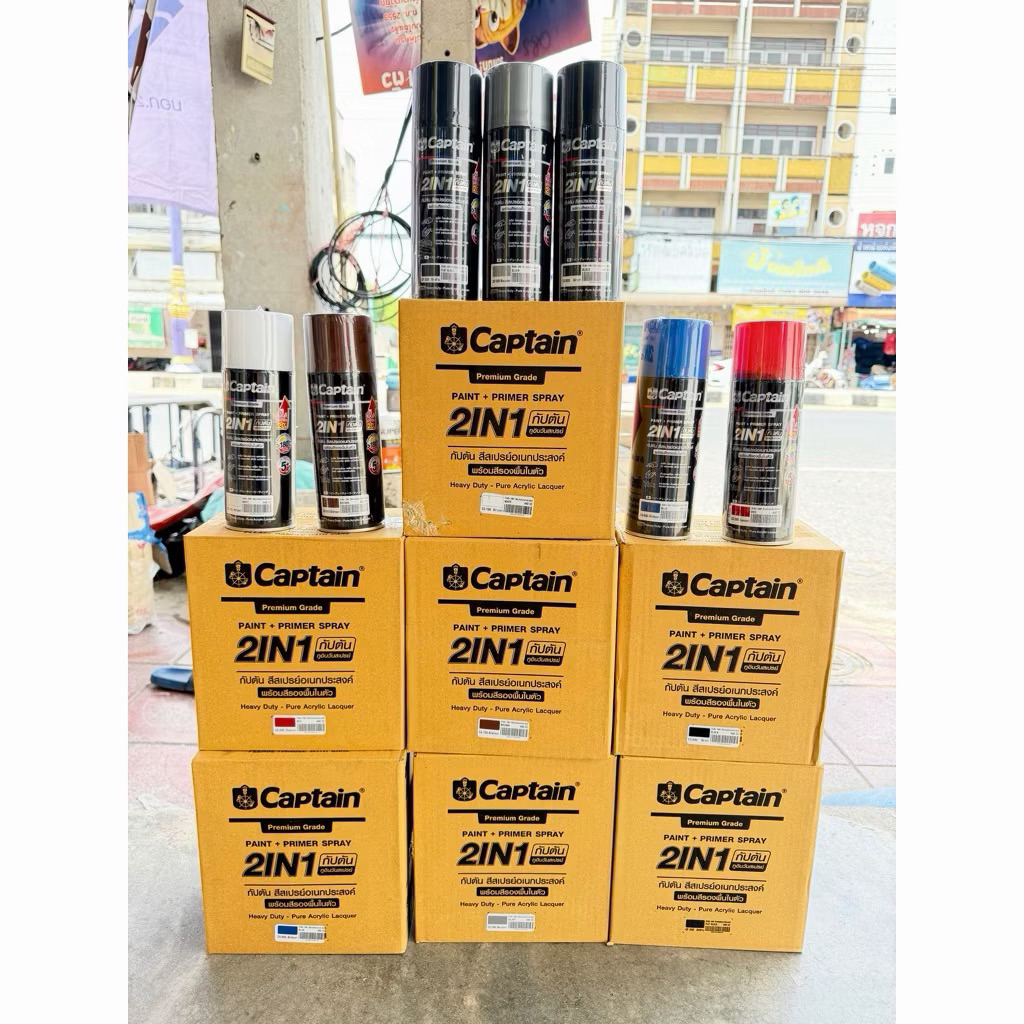 ยกลัง 6กระป๋อง สีสเปรย์ 2 in 1 TOA สเปรย์ กลิปตั้น อเนกประสงค์ / 2in1 กัปตัน สเปรย์ รองพื้น และเคลือบเงา ยกลัง