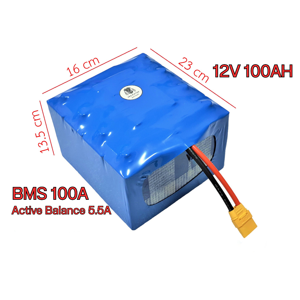 12V 100Ah + BMS 100A Active Balance 5.5A แบตเตอรี่ลิเธียมฟอสเฟตพร้อมใช้ Lifepo4
