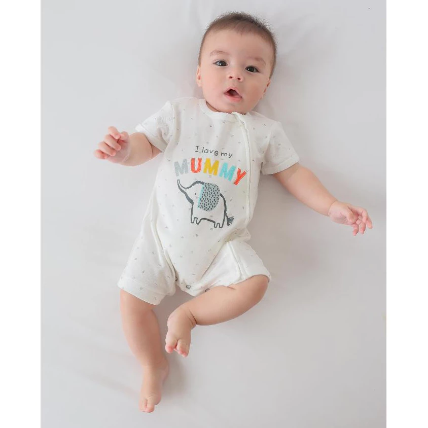 Zuper Mom ชุดหมีเด็กอ่อน ZIPPER แขนสั้น ขาสั้น บอดี้สูทเด็กอ่อน ชุดเด็กแรกเกิด ผ้าcotton100% สำหรับ 0-24เดือน