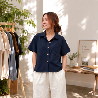lamoonta เสื้อเชิ้ตผู้หญิง เสื้อคอปก ทรงoversize ผ้านุ่มไม่ต้องรีด ลุคสาวออฟฟิศ มินิมอล ผ้าฝ้ายเชียงใหม่