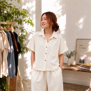 lamoonta เสื้อเชิ้ตผู้หญิง เสื้อคอปก ทรงoversize ผ้านุ่มไม่ต้องรีด ลุคสาวออฟฟิศ มินิมอล ผ้าฝ้ายเชียงใหม่