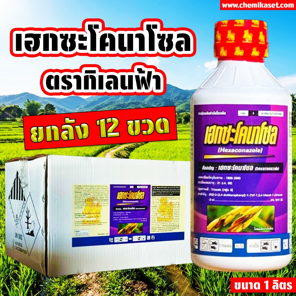 (ยกลัง12ขวด) เฮกซะโคนาโซล ขนาด 1 ลิตร ป้องกันกำจัดเชื้อรา ใช้ได้ทั้งในนาข้าวและพืชไร่ ตรากิเลน