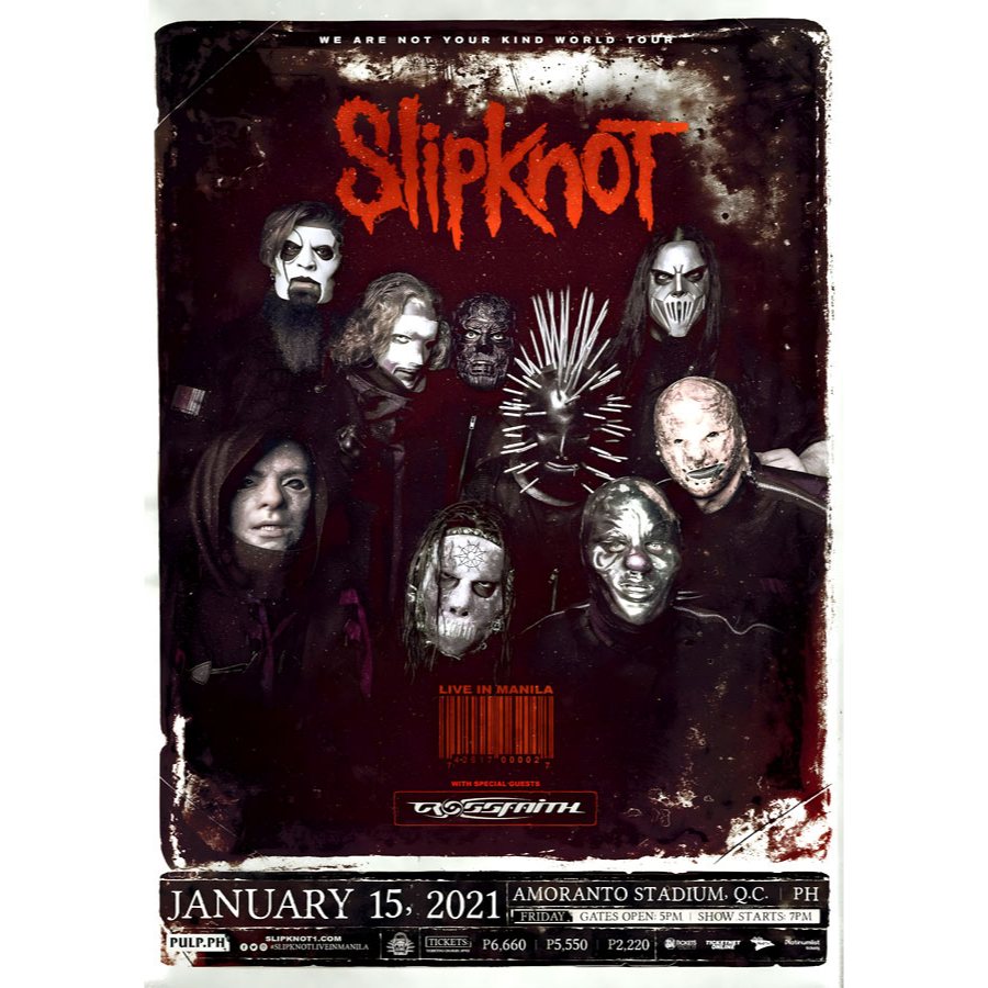 โปสเตอร์ คอนเสิร์ต สลิปน็อต Slipknot Live in Manila 2021 POSTER 11.5"x16.5" นิ้ว A3 Amoranto Stadium
