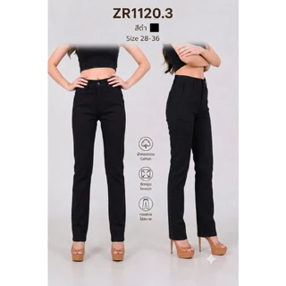 (พร้อมส่ง) NANAZAZA - ZR1120 กระบอก ผ้าชิโนยืดหยุ่น เอวกลาง ใส่ทำงาน ใส่เป็น every look ได้