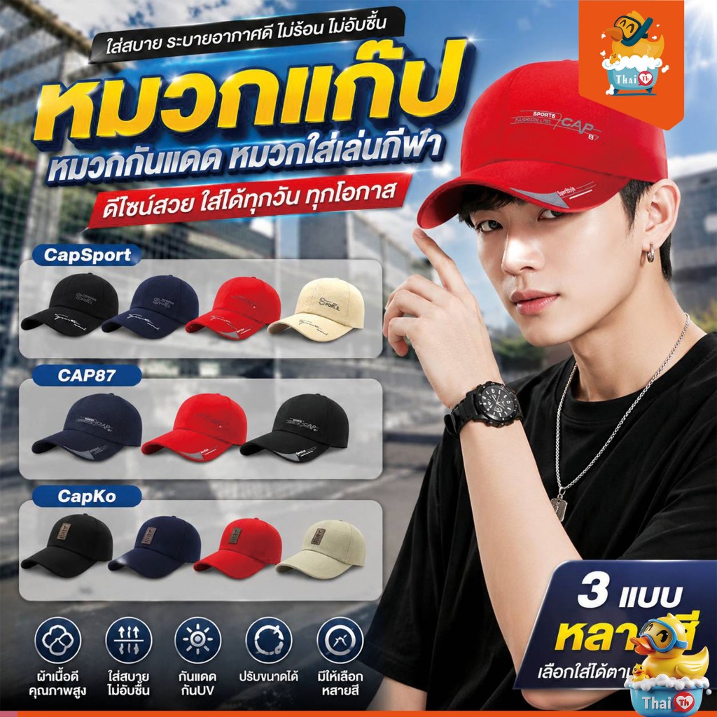 Thai.th หมวกแก๊ป เล่นกีฬา สไตล์เท่ สุดคลาสสิค มีให้เลือกหลากสี ใส่ได้ทั้งสองเพศ CAP87