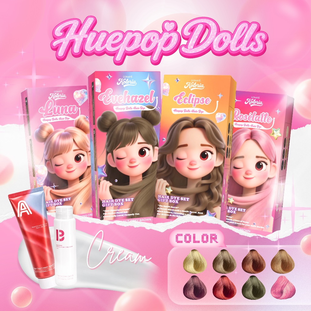 LUNAVÉ Koloria HuePop Dolls Hair Dye สีผมสุดฮิวป์ สำหรับผมสีสันสดใส ด้วยสีผมที่มีความหลากหลาย ใช้งานง่าย ให้สีผมสดใส