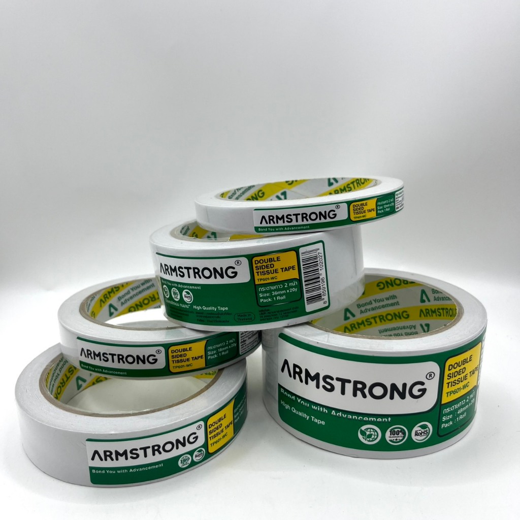 (1 ม้วน) เยื่อกาว สองหน้าบาง ยี่ห้อ Armstrong ยาว 20 หลา มีหน้ากว้างให้เลือก 4 ขนาด (12-48 มม.)