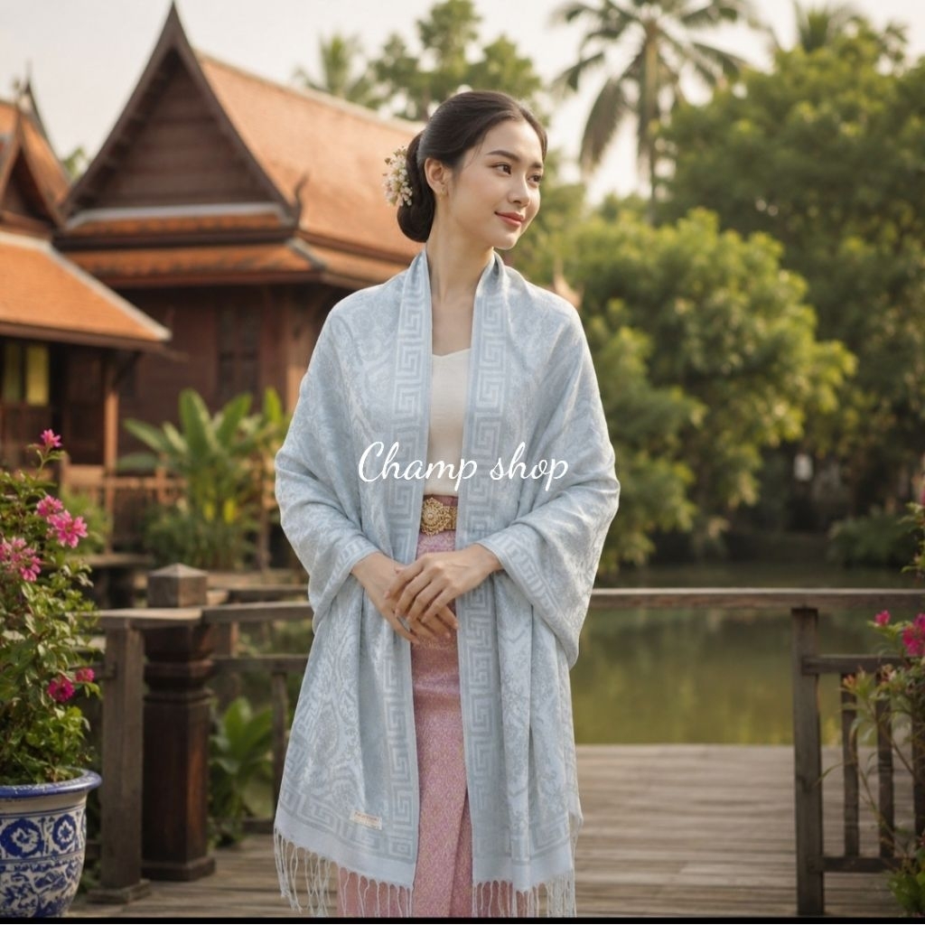 ผ้าพันคอ ผ้าคลุมไหล่ ลายไทย เนื้อผ้านิ่มเบาบาง เป็นของขวัญของฝาก