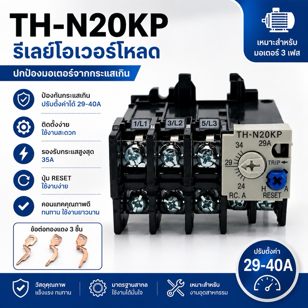 TH-N20KP  mitsubishi thn20 THERMAL OVERLOAD RELAYโอเวอร์โหลด สำหรับแมกเนติก  แอมกลาง 3.6a 5a 6.6a 9a 11a 15a 22a 29a 35a