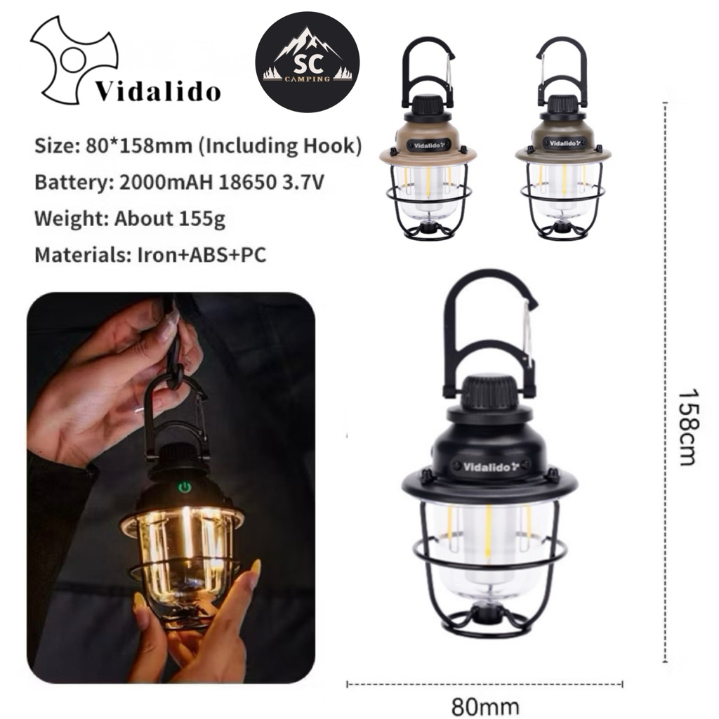 Vidalido Vintage LED Camping Lamp VL003 โคมไฟห้อย พกพา เอนกประสงค์ ปรับลดเพิ่มแสงได้ กันน้ำIPX4