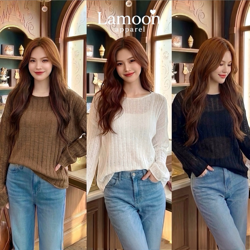[พร้อมส่ง] SUMMER OVERSIZE เสื้อแขนยาวไหมพรมร่องซีทรู  by Lamoon apparel