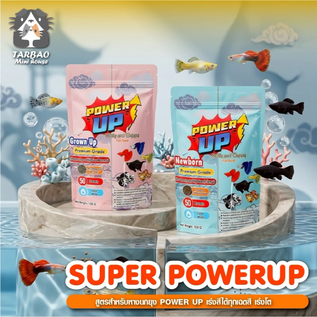 (พร้อมส่ง) อาหารปลา PowerUp สำหรับปลาบอลลูน ปลาหางนกยูง ปลากัด ขับลม สารอาหาร แร่ธาตุครบ จบในซอง
