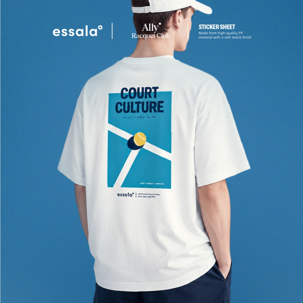 เสื้อยืดคอกลม Cotton 100% Essala Ally Tennis Collection ลาย Blue Court