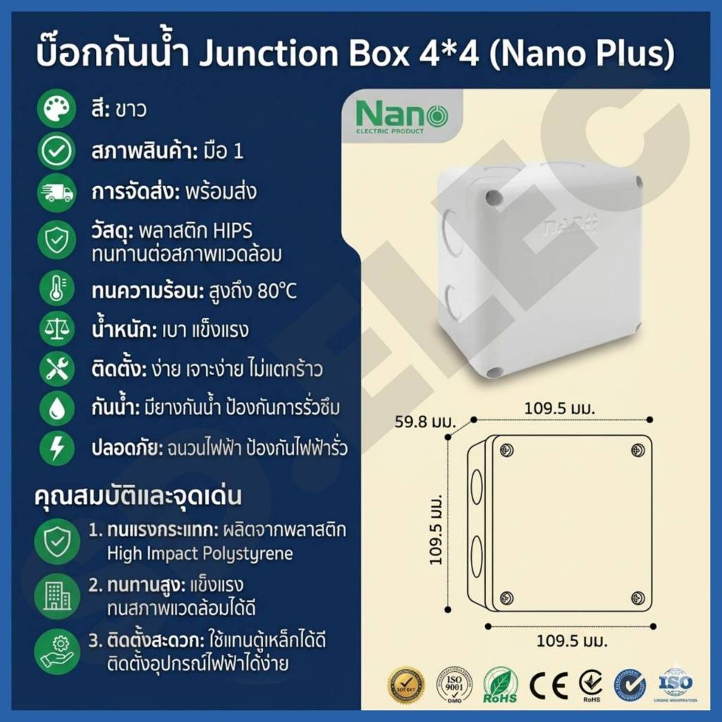 Nano บ็อกกันน้ำ (Junction box) 4*4 สีขาว มือ 1 พร้อมส่ง