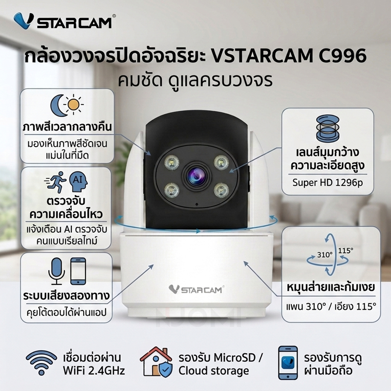 Vstarcam C994 CS996 Wifi กล้องวงจรปิดไร้สาย ความละเอียด 3MP พูดคุยโต้ตอบได้ Indoor AI Security Camer