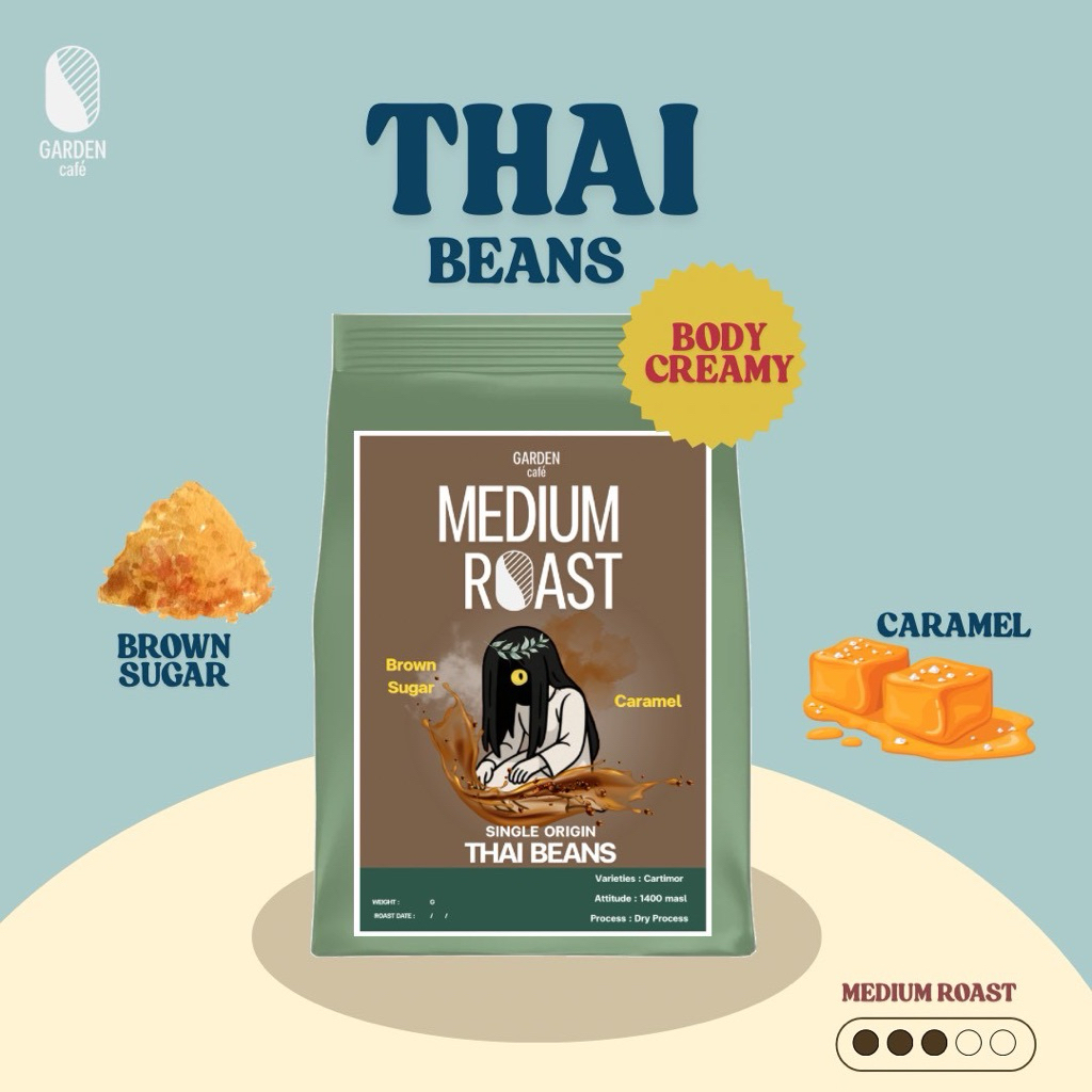 เมล็ดกาแฟ Medium Roast เมล็ดไทย (250g/500g)
