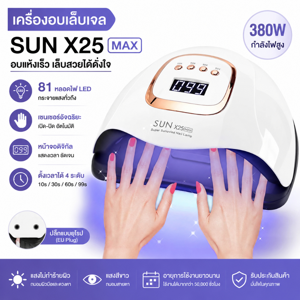 เครื่องอบเล็บ 380W X25MAX อุปกรณ์ทำเล็บ UV 81LEDs อุปกรณ์ทำเล็บ ชุดทำเล็บเจลเครื่องอ เหมาะกับยาทาเล็บเจลทุก