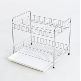 KOWAHOMEWARE S007 ชั้่นคว่ำจานสเตนเลส2ชั้นใหญ่มีถาดรองน้ำในชุดรวมที่ใส่ช้อนสเตนเลสพร้อมถาดรองน้ำStainless Steel SuS 304