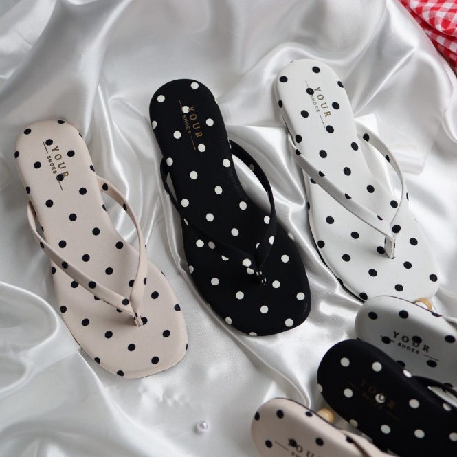 YOURSHOES O12 / รองเท้าส้นสูง 1นิ้ว รองเท้าลายจุด รองเท้าPolkadot