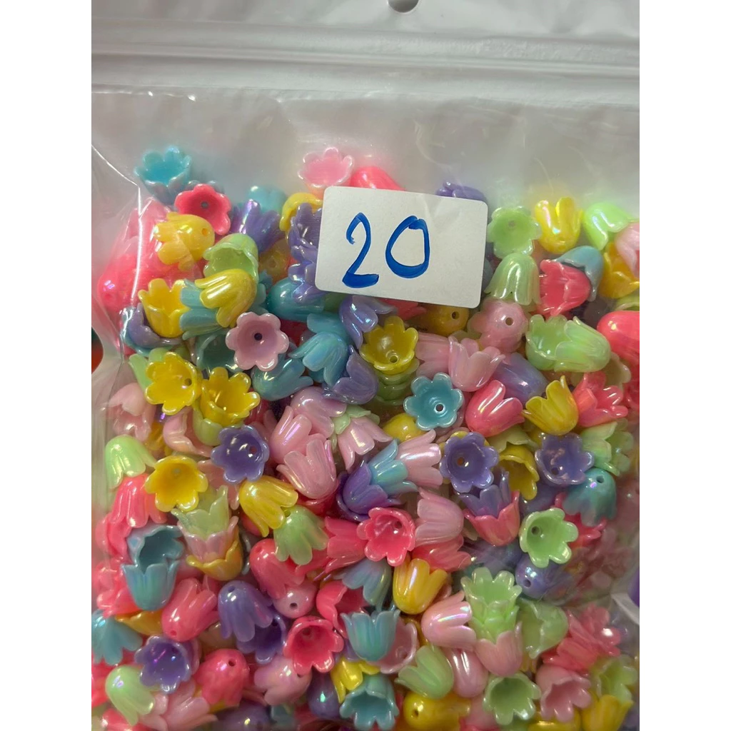 ลูกปัดดอกบัวดินเคลือบรุ้ง 100 กรัม
