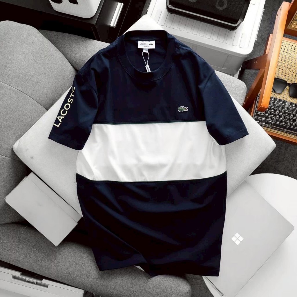 เสื้อยืด LACOSTE คอกลมแขนสั้นดีเทลแต่งสี 3 แถบป้ายครบ รูปที่ 2