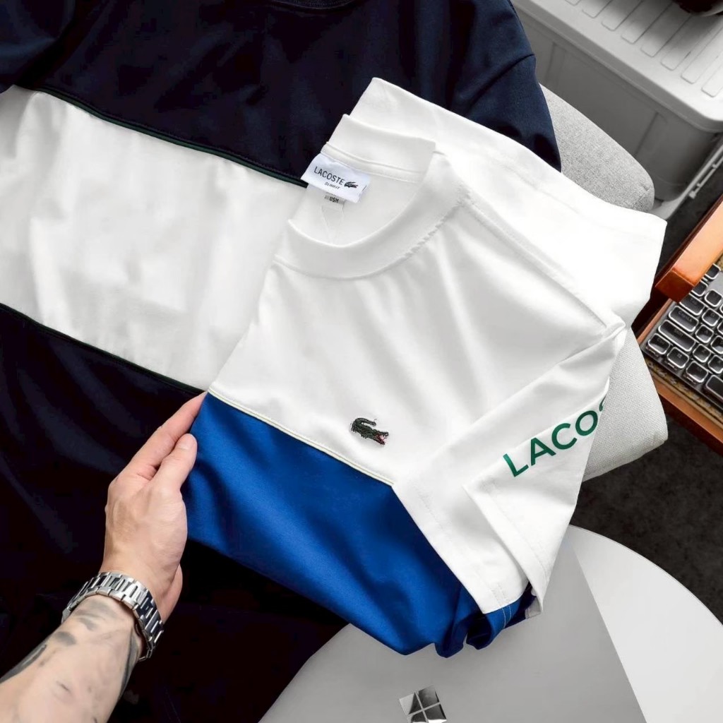 เสื้อยืด LACOSTE คอกลมแขนสั้นดีเทลแต่งสี 3 แถบป้ายครบ รูปที่ 5