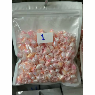 ลูกปัดดอกบัวดินสีทูโทน ถุง 100 กรัม สำหรับงาน DIY