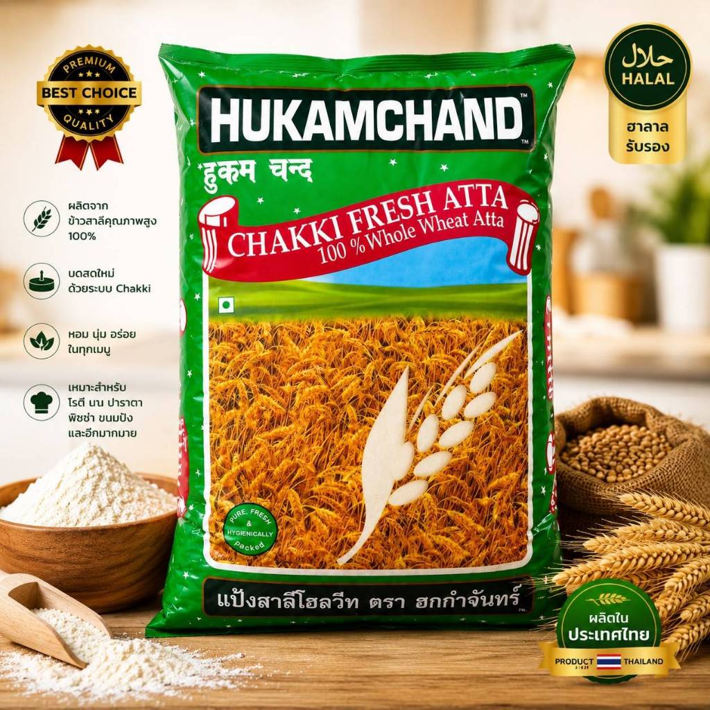 เเป้งโรตี ตราhukumchand 5kg( gandum Atta