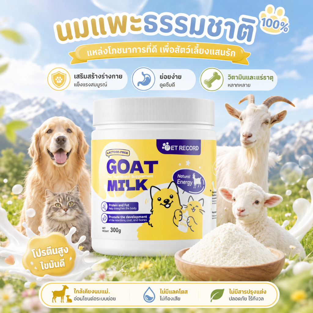 นมผงแกะ เสริมสร้างสมรรถภาพทางกาย อุดมไปด้วยสารอาหาร ช่วยเติบโต เหมาะสำหรับสุนัขและแมว 300g